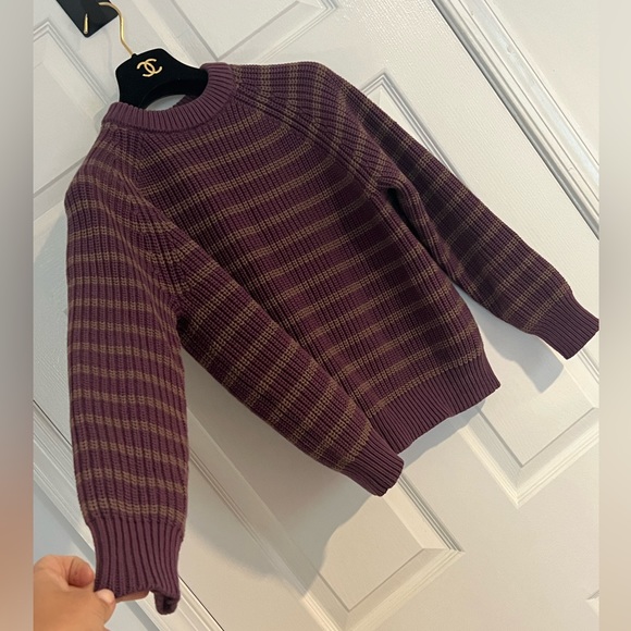 DEMYLEE NEW YORK PHOEBE STRIPE COTTON SWEATER Size XS Plum Purple & Gray EUC - Picture 3 of 6